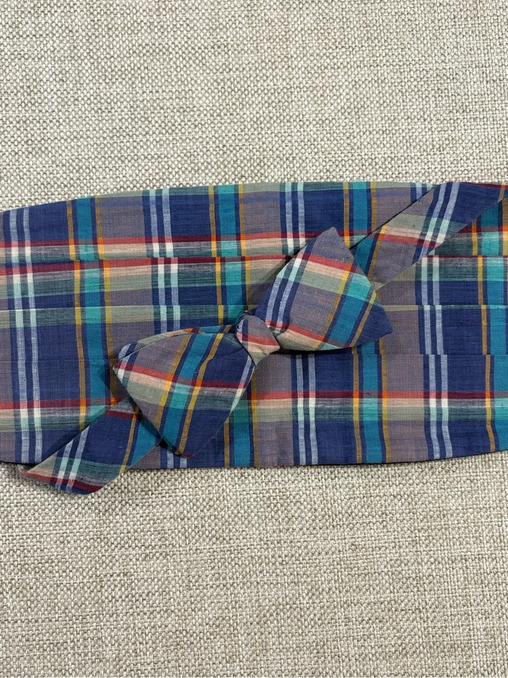 Vintage Reys & Rockwood Madras Bow Tie Cummerbund Set Cotton Plaid